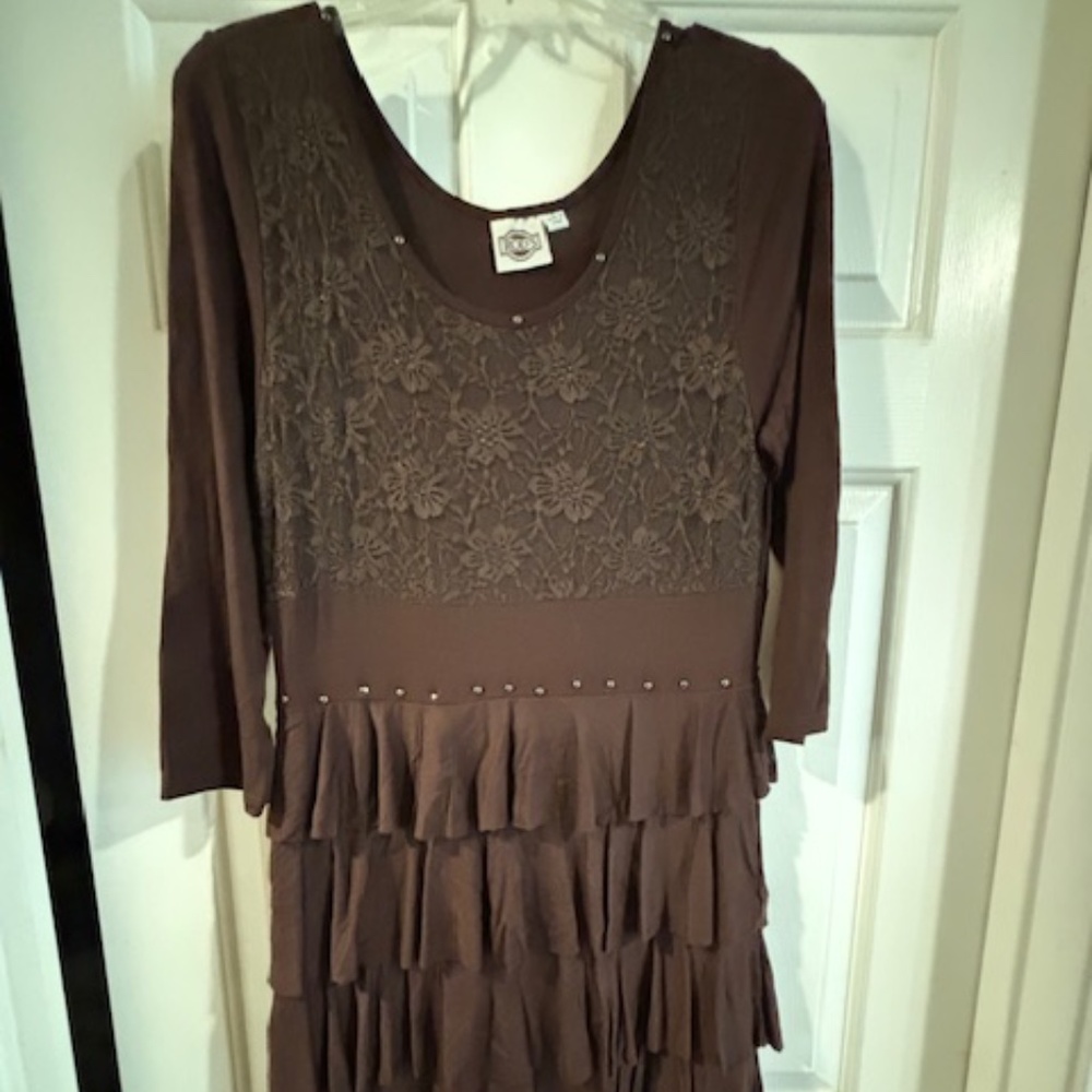 Rod's western wear layered Brown Dress studded- Large-NEW